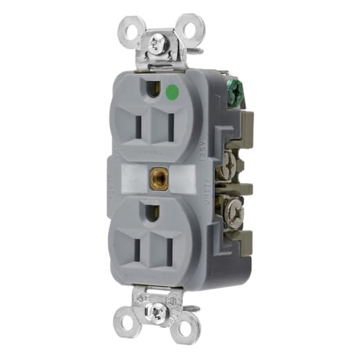 Hubbell Wiring Device - Hubbell HBL8200GY 15 Amp 125 Volt 2-Pole 3-Wire NEMA 5-15R Gray Straight Blade Duplex Receptacle
