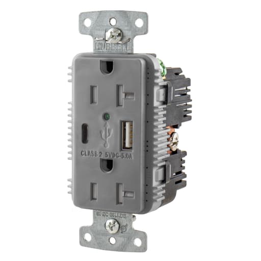 Hubbell Wiring Device - HWDK USB20AC5GY RCPT DUP 20A 125V 5