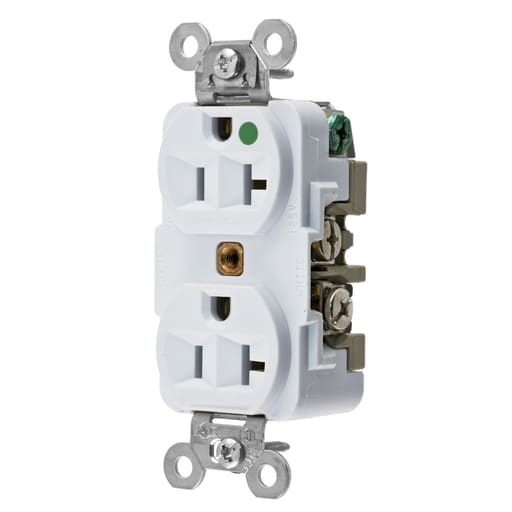 Hubbell Wiring Device - Hubbell HBL8300W 20 Amp 125 Volt 2-Pole 3-Wire NEMA 5-20R White Straight Blade Duplex Receptacle