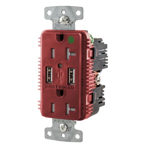 Hubbell Wiring Device - Hubbell USB8300A5R Receptacle HG DUP 20A 125V 5A 5V USB PORT A R