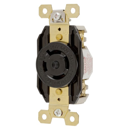 Hubbell Wiring Device - Hubbell HBL2460 20 Amp 347/600 Volt 4-Pole 4-Wire NEMA L20-20R Black Single Flush Locking Receptacle