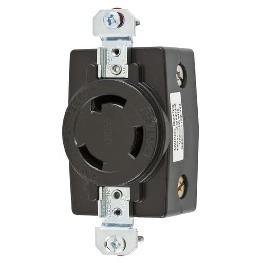 Hubbell Wiring Device - Hubbell HBL3330G 30 Amp 250 VAC 2-Pole 3-Wire Non-NEMA Black Single Flush Receptacle
