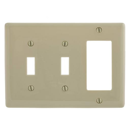 Hubbell Wiring Device - Hubbell Wiring Devices NPJ226I 3-Gang Ivory Nylon Medium 2-Toggle 1-Decorator Switch Combination Wallplate