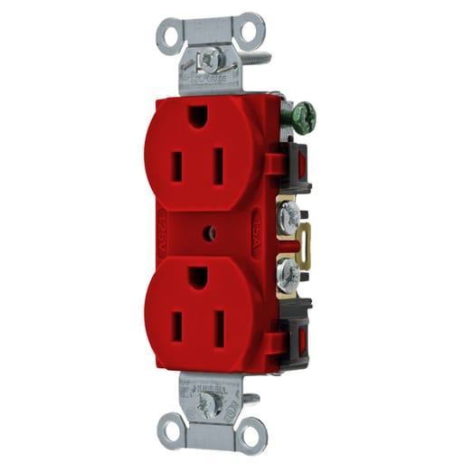 Hubbell Wiring Device - Hubbell BR15R Receptacle, DUP SB, COM GRD, 15A 125V, B/S, R