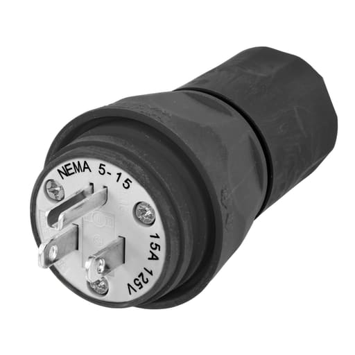 Hubbell Wiring Device - Hubbell HBL14W47BK Plug, w/TIGHT, 5-15P, 15A 125V, BK