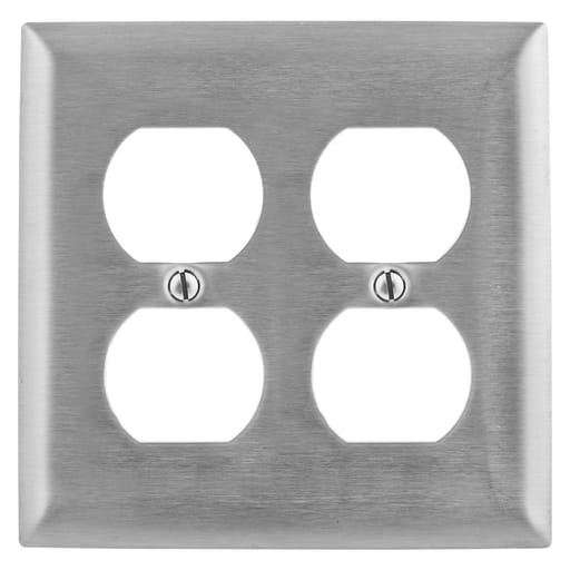 Hubbell Wiring Device - Hubbell SS82 2-Gang 2-Duplex Receptacle Wallplate, Stainless Steel 302/304