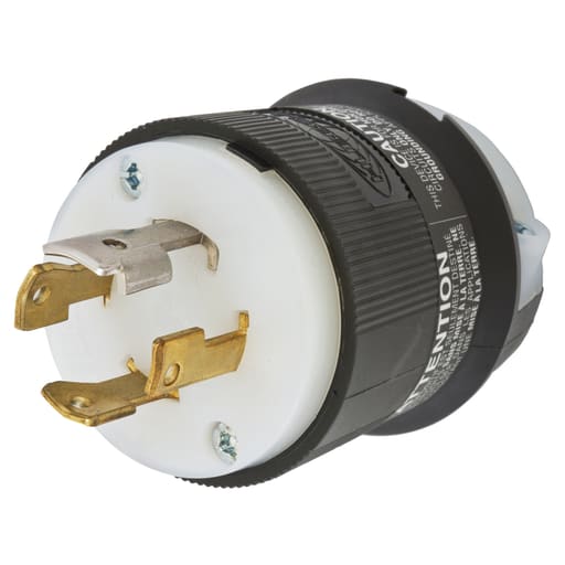 Hubbell Wiring Device - Hubbell HBL2771 30 Amp 347/600 VAC 4-Pole 4-Wire NEMA L20-30P Black and White Locking Plug