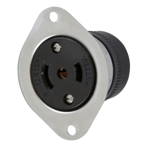 Hubbell Wiring Device - Hubbell HBL7489 Locking Flanged-Receptacle, MIDGET, 15A 125/250V, ML-3R