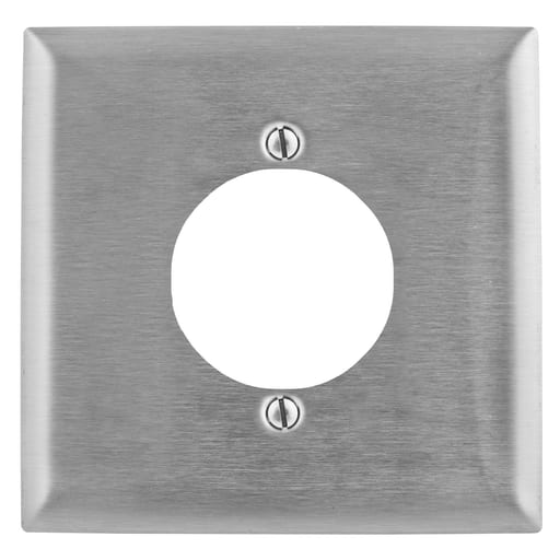 Hubbell Wiring Device - Hubbell SS702 2-Gang Stainless Steel 1-Single Receptacle Strap Mount Wallplate
