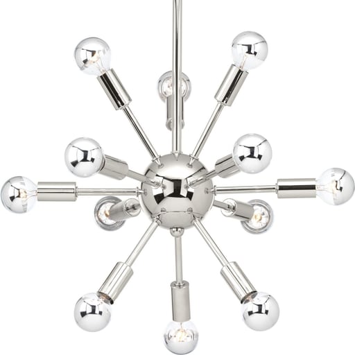 Progress Lighting - Progress P400040-104 Ion Collection Twelve-Light Polished Nickel Mid-Century Modern Chandelier Light