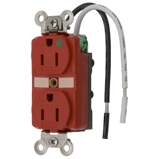Hubbell Wiring Device - Hubbell HBL8200SGRADUP Receptacle, TAMP-RES, 15A 125V, 5-15R, RD