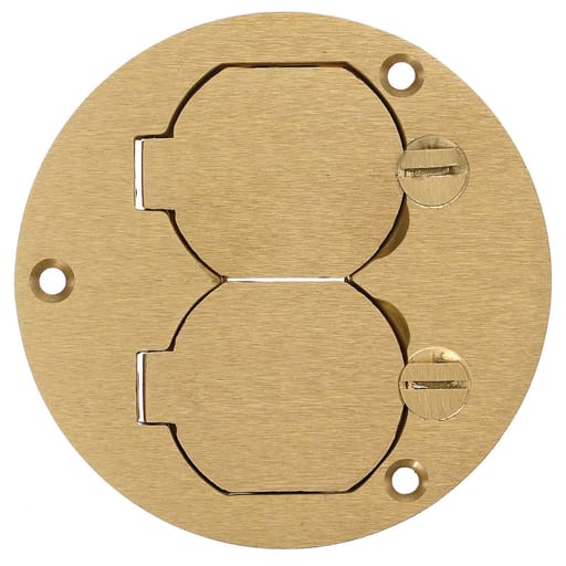 Hubbell Wiring Device - Hubbell S3925 3.88 Inch Round Brass Single Service Duplex Flap Cover