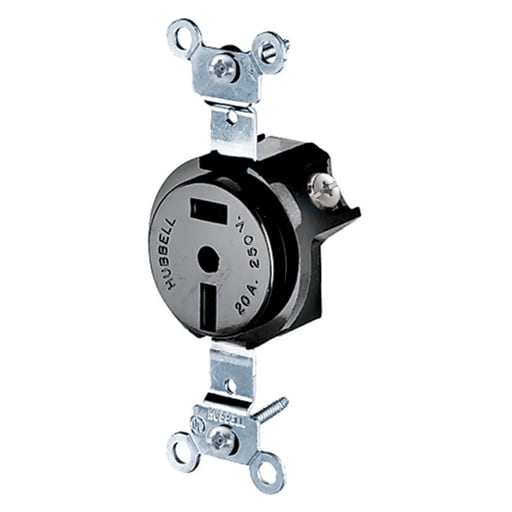 Hubbell Wiring Device - Hubbell HBL5552B 20 Amp 250 Volt 2-Pole 3-Wire NEMA 2-20R Black Phenolic Straight Blade Device Single Receptacle