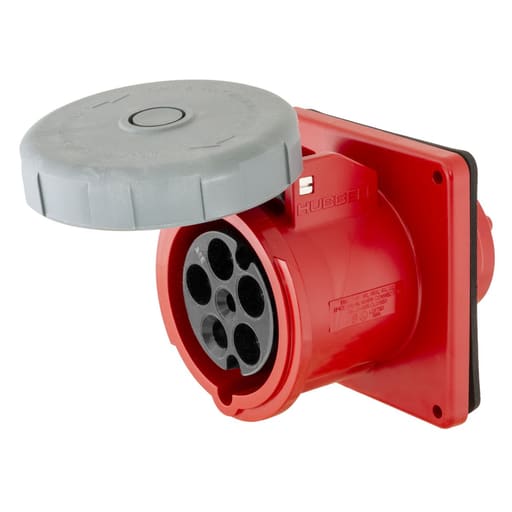 Hubbell Wiring Device - Hubbell HBL5100R7W 100 Amp 277/480 Volt 4-Pole 5-Wire Red IEC Pin and Sleeve Receptacle