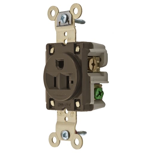 Hubbell Wiring Device - Hubbell HBL5361 20 Amp 125 Volt 2-Pole 3-Wire NEMA 5-20R Brown Single Straight Blade Receptacle
