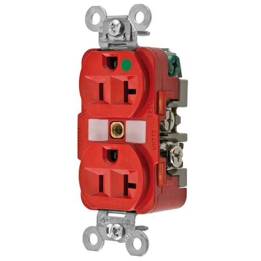 Hubbell Wiring Device - Hubbell HBL8300RED 20 Amp 125 Volt 2-Pole 3-Wire NEMA 5-20R Red Straight Blade Duplex Receptacle