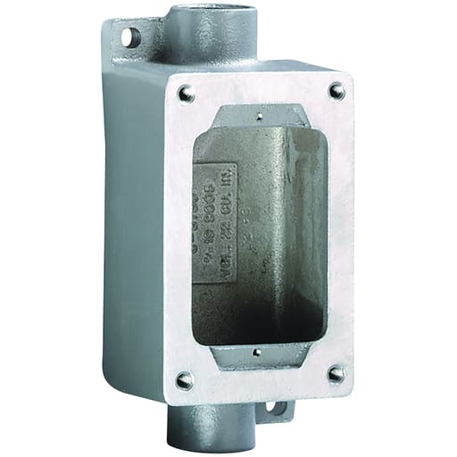 Hubbell Wiring Device - Killark SWB-5 SWB Series - Aluminum Feed-Thru Single-Gang Device Body For Use With XCS/XS/XT Cover Assemblies - Hub Size 3/4" - 5-7/8" X 3" X 2-1/4"