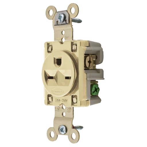 Hubbell Wiring Device - Hubbell HBL5661I 15 Amp 250 Volt 2-Pole 3-Wire NEMA 6-15R Ivory Single Straight Blade Receptacle