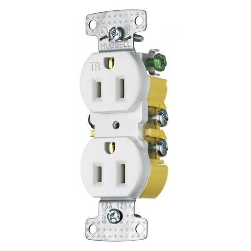 Hubbell Wiring Device - Hubbell RR15SWTR 15 Amp 125 Volt 2-Pole 3-Wire NEMA 5-15R White Duplex Receptacle