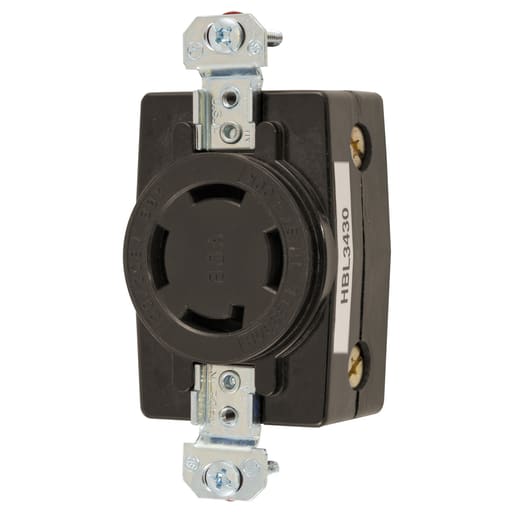 Hubbell Wiring Device - Hubbell HBL3430 30 Amp 120/208 VAC 4-Pole 4-Wire Non-NEMA Black Single Flush Receptacle