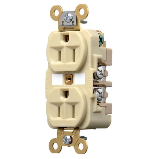 Hubbell Wiring Device - Hubbell HBL5262-I Ivory 15A 125V Duplex Receptacle. Extra Heavy Duty Industrial Series