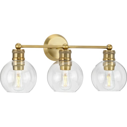 Progress Lighting - Progress P300051-163 Hansford Collection Three-Light Vintage Brass Clear Glass Farmhouse Bath Vanity Light