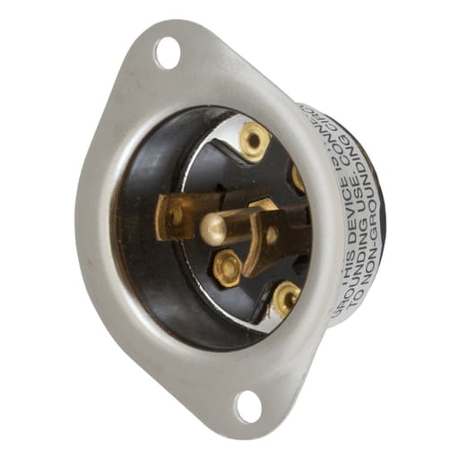 Hubbell Wiring Device - Hubbell HBL7486 15A 125/250V Midget Twist-Lock Black/Stainless Flanged Inlet