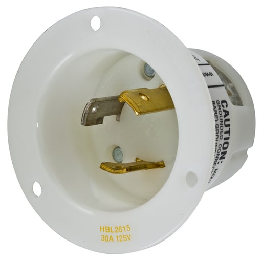 Hubbell Wiring Device - Hubbell HBL2615 30A 125V Twist-Lock INSULGRIP White Nylon Flanged Inlet