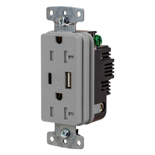 Hubbell Wiring Device - HWDK USB20ACGY RCPT DUP 20A125V 3.1