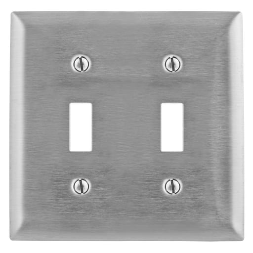 Hubbell Wiring Device - Hubbell SS2 2-Gang 2-Toggle Switch Wallplate, Stainless Steel 302/304