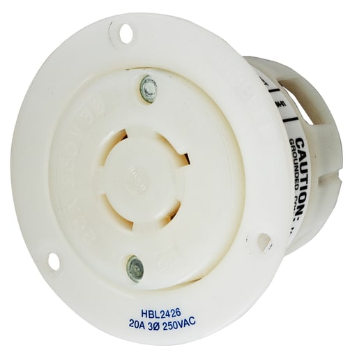 Hubbell Wiring Device - Hubbell HBL2426 20 Amp 250 Volt 3-Pole 4-Wire NEMA L15-20R White Locking Flanged Receptacle