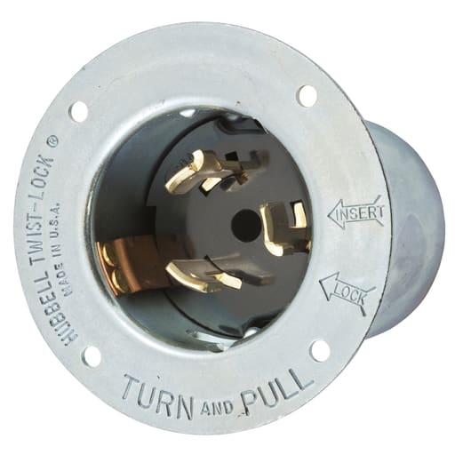 Hubbell Wiring Device - Hubbell CS8175 50 Amp 480 VAC 3-Phase 3-Pole 4-Wire Steel Casing Flanged Inlet