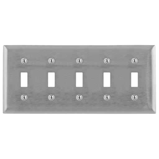 Hubbell Wiring Device - Hubbell SS5 5-Gang Stainless Steel 5-Toggle Switch Strap Mount Wallplate