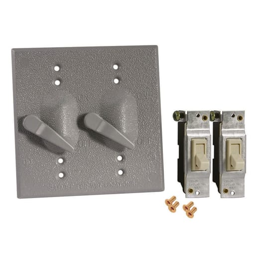 Raco Manufacturing - Bell 5124-0 2-Gang Weatherproof Cover, 2-Toggle Single Pole 125V, 15A Switches Included, Gray