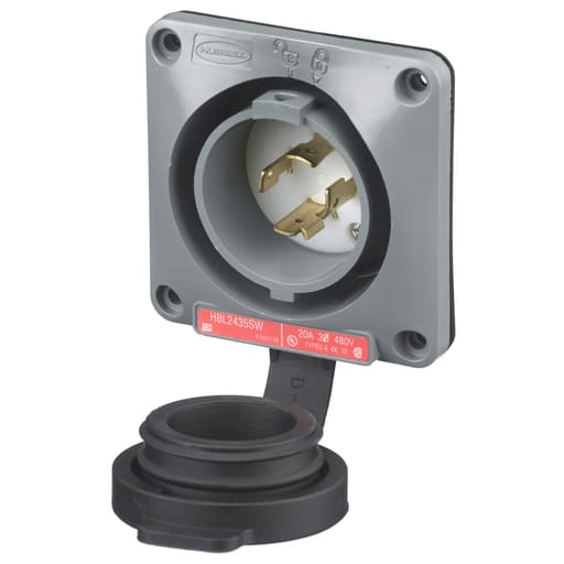 Hubbell Wiring Device - Hubbell HBL2435SW Locking WT S/SHRD INLET, 20A3P 480V, L16-20P