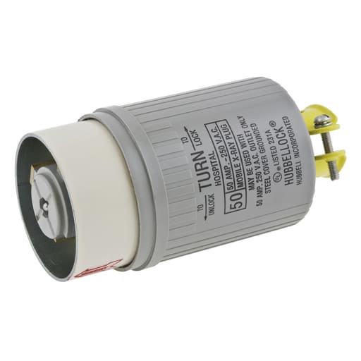Hubbell Wiring Device - Hubbell HBL25525 Plug, MOBILE X-RAY, 2P3W, 50A 250V, CORD-GR