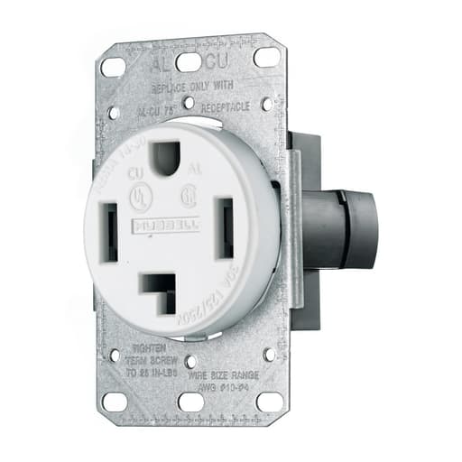 Hubbell Wiring Device - Hubbell RR430FW 30 Amp 125/250 Volt 3-Pole 4-Wire NEMA 14-30R White Range and Dryer Power Receptacle