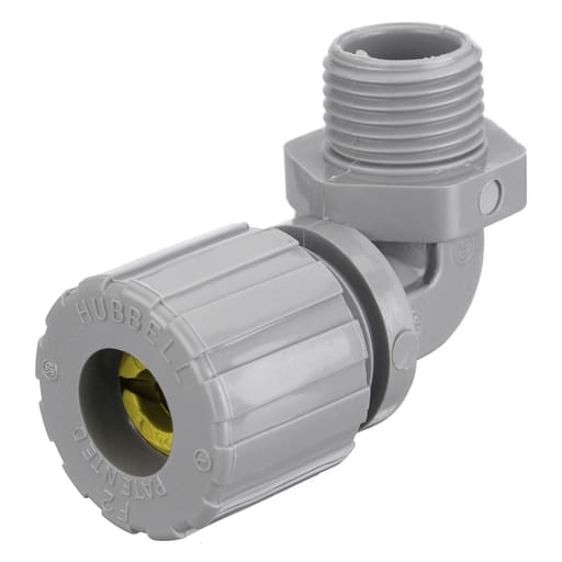 Hubbell Wiring Device - Hubbell NHC1037CR 3/4 Inch Male Threaded 0.63 to 0.75 Inch Gray Nylon 90 Degrees Cord Connector