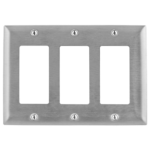 Hubbell Wiring Device - Hubbell SS263 3-Gang Stainless Steel 3-Decorator Switch Screw Mount Wallplate