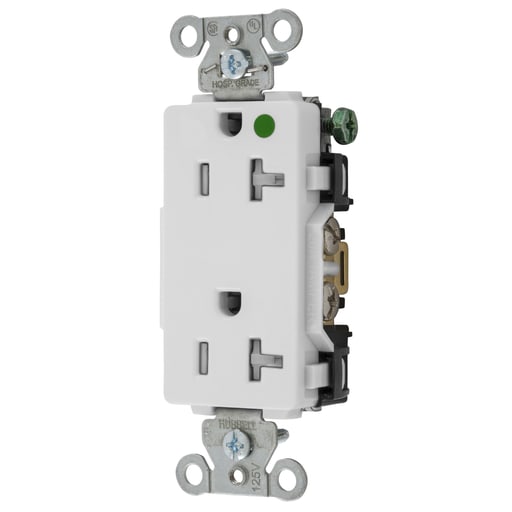 Hubbell Wiring Device - Hubbell 2182WTRA Straight Blade Device, Tamper Resistant Decorator Duplex Receptacle, Hospital Grade, Hubbell-Pro, 20A 125V, 2- Pole 3-Wire Grounding, 5-20R, White
