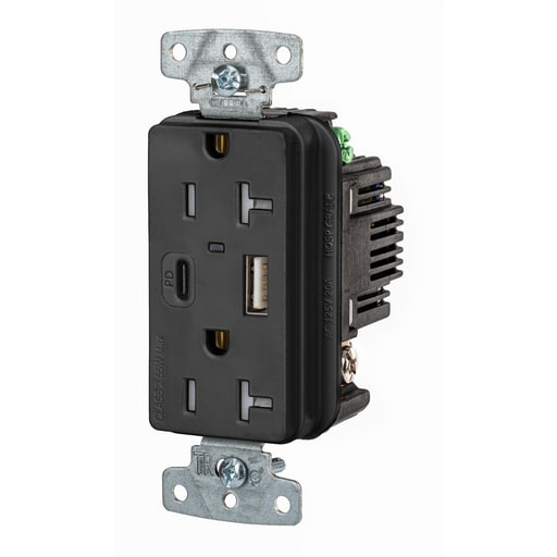 Hubbell Wiring Device - HWDK USB20ACPDBK RCPT DUP 20A 125V