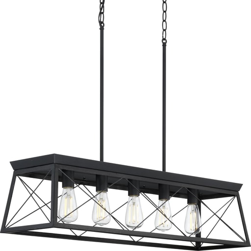 Progress Lighting - Progress P400048-031 Briarwood Collection Five-Light Textured and Cerused Black Farmhouse Style Linear Island Chandelier Light