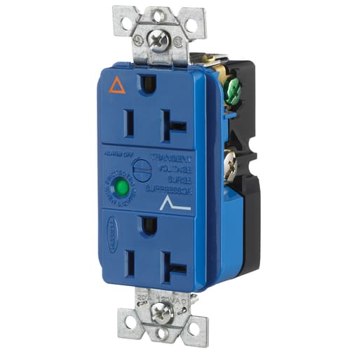 Hubbell Wiring Device - Hubbell IG5362SA 20 Amp 125 Volt 2-Pole 3-Wire NEMA 5-20R Blue Duplex Surge Suppression Receptacle