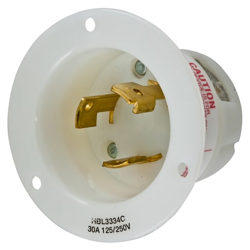 Hubbell Wiring Device - Hubbell HBL3334C 30 Amp 125/250 VAC 3-Pole 3-Wire Non-NEMA White Nylon Flanged Inlet
