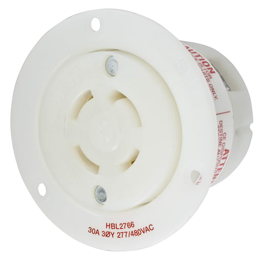 Hubbell Wiring Device - Hubbell HBL2766 Locking Flanged-Receptacle, 30A 3PH 277/480V, L19-30R