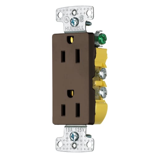 Hubbell Wiring Device - Hubbell RRD15 RESI DUP Receptacle, 15A 125V, DEC FACE, BR