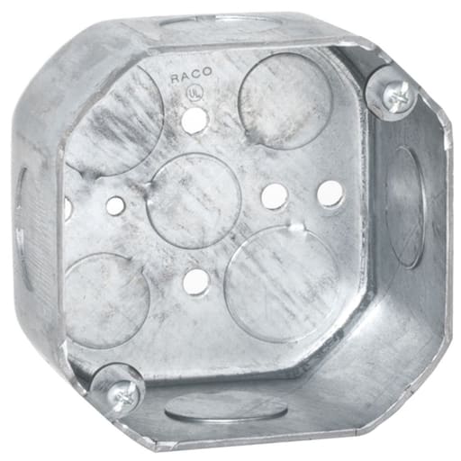 Raco Manufacturing - Raco 166 4" Octagon Box, Drawn, 2-1/8" Deep, Three 1/2 & Six 3/4" KO's