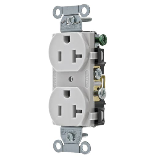 Hubbell Wiring Device - Hubbell CR20OW 125 Volt 20 Amp NEMA 5-20R Office White Commercial Grade Duplex Receptacle