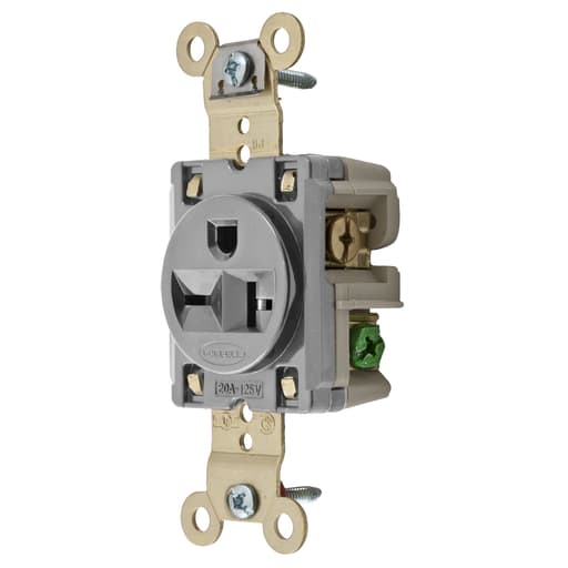 Hubbell Wiring Device - Hubbell HBL5461GY 20 Amp 250 Volt 2-Pole 3-Wire NEMA 6-20R Gray Single Straight Blade Receptacle