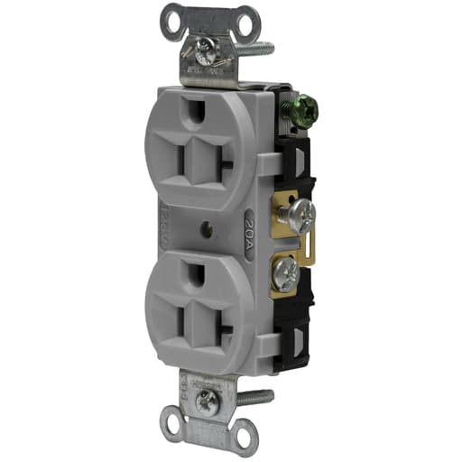 Hubbell Wiring Device - Hubbell CRF20GRY 20 Amp 125 Volt 2-Pole 3-Wire NEMA 5-20R Gray Straight Blade Duplex Receptacle